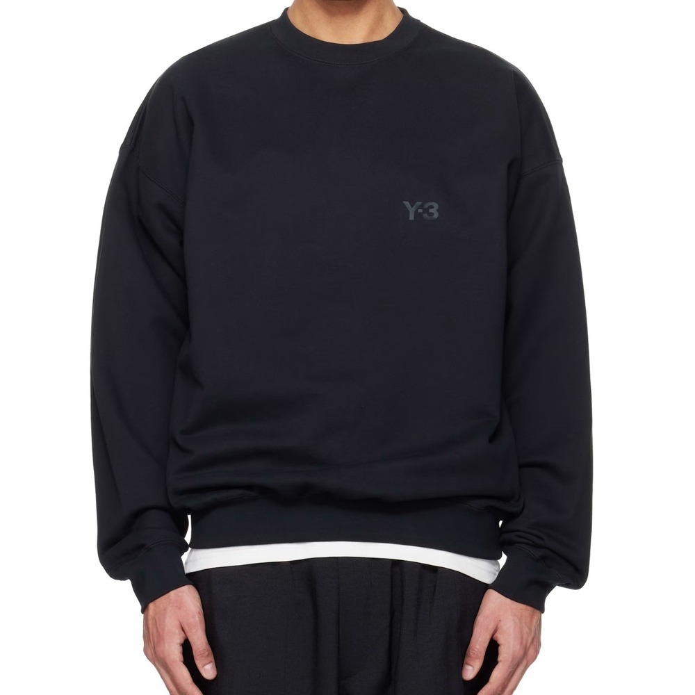 Y3 Adidas Yohji Yamamoto Black Brushed Terry‎ Crewneck Sweatshirt Size Large
